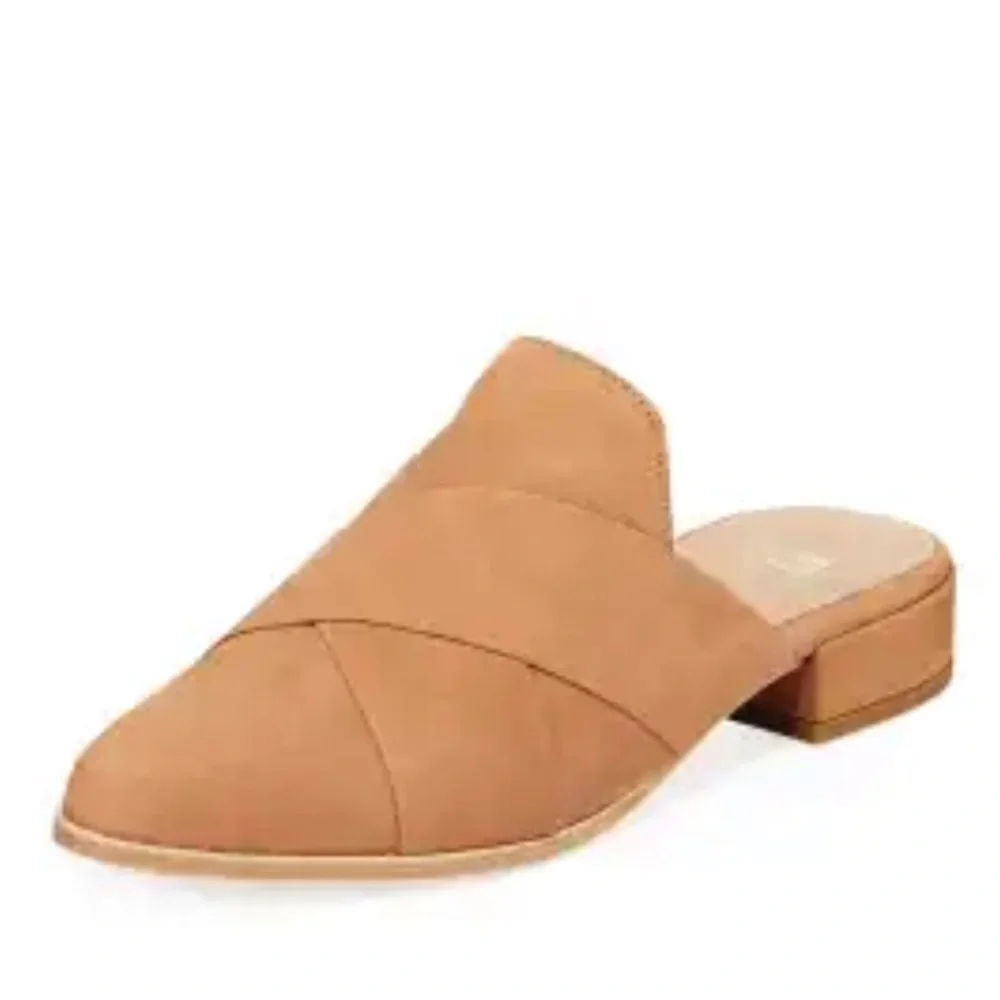 Eileen Fisher Bauer Tumbled Nubuck Mule Tan Leather Crisscross Flat Slide Size 6